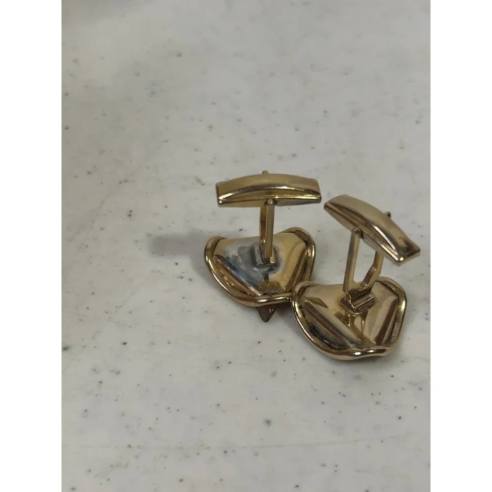 Vintage Gold Tone Tiger's‎ Eye Sculptural Wavy Triangle Cufflinks PAT 2974381
